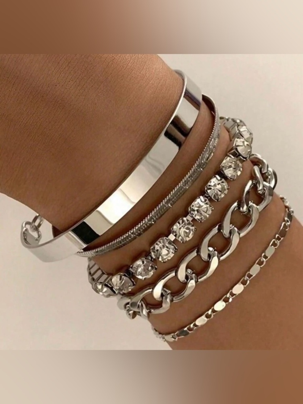 Sterling Silver Multi-Style Bracelet Set - Silver